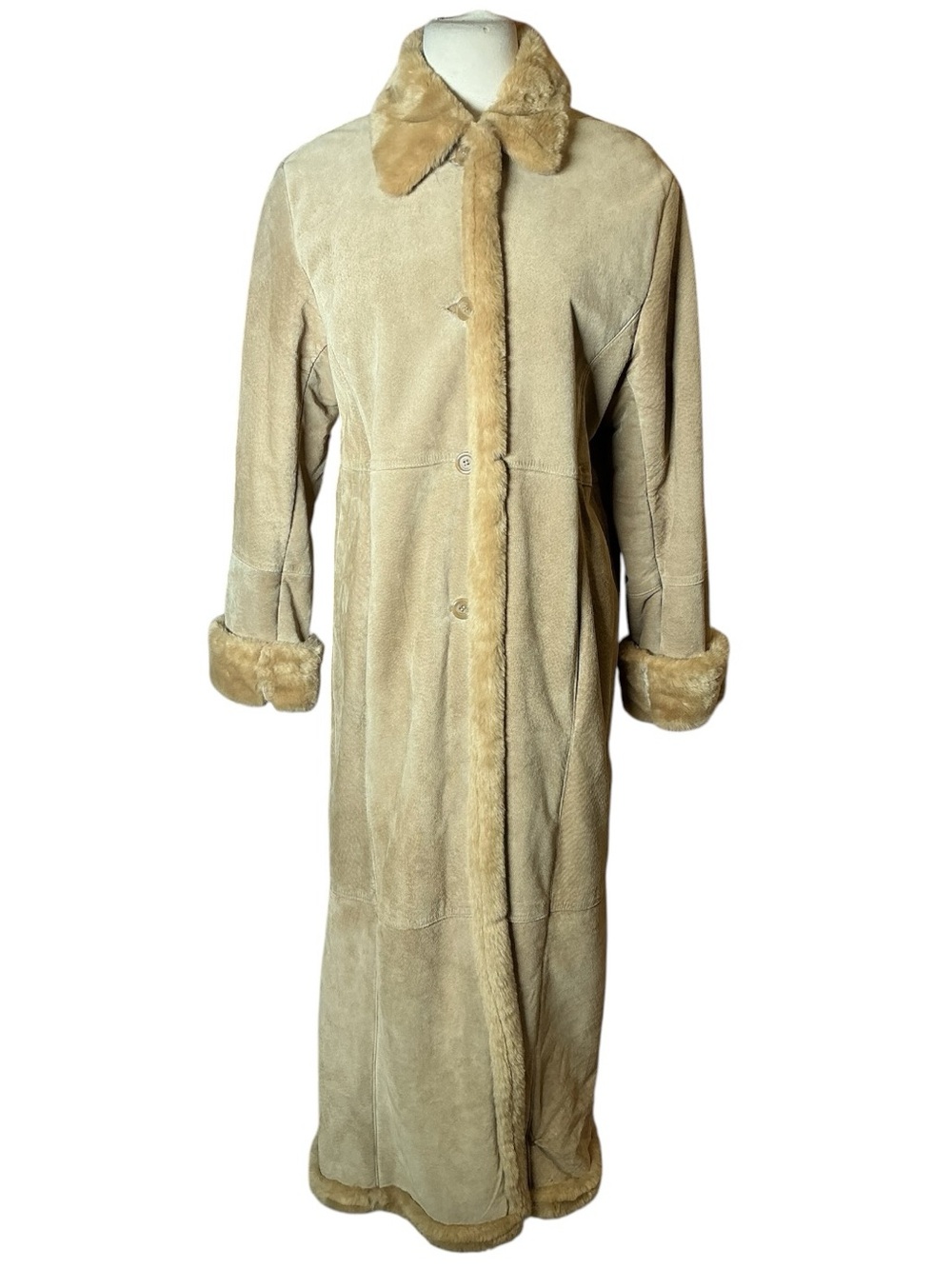 Vintage 1980s Marvin Richards Suede Leather Full Length Penny Lane Faux Shearlin